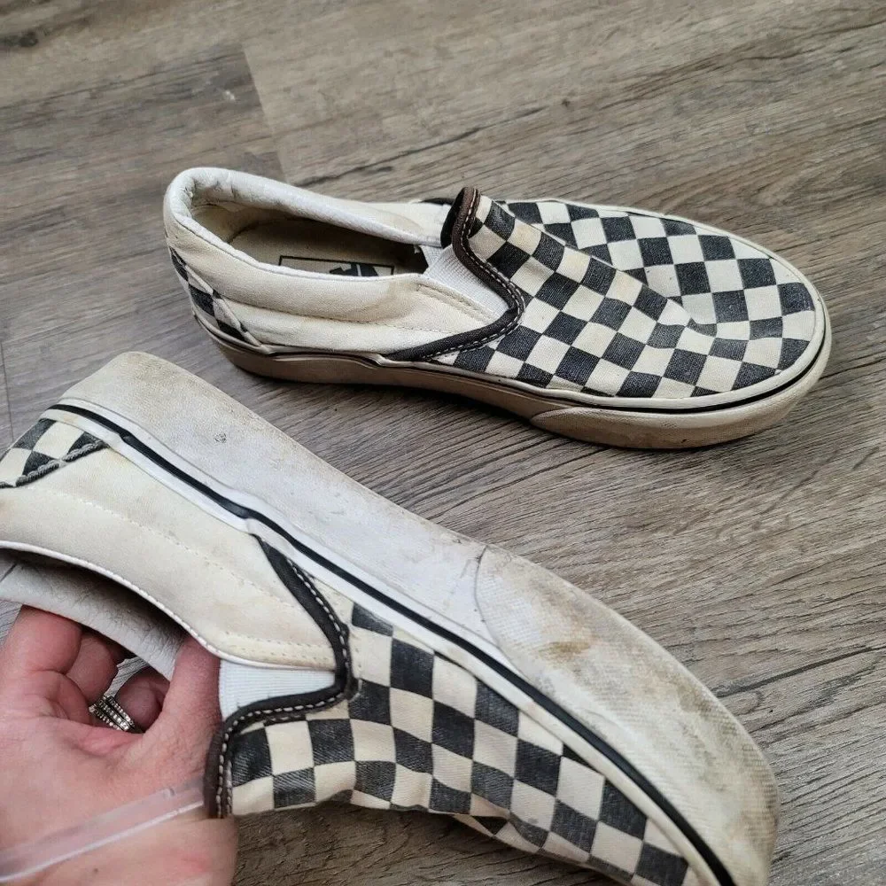 Vans Off The Wall Sneakers Skate Shoes Checkered Black White Slip On Casual 6.5 - Picture 2 of 9